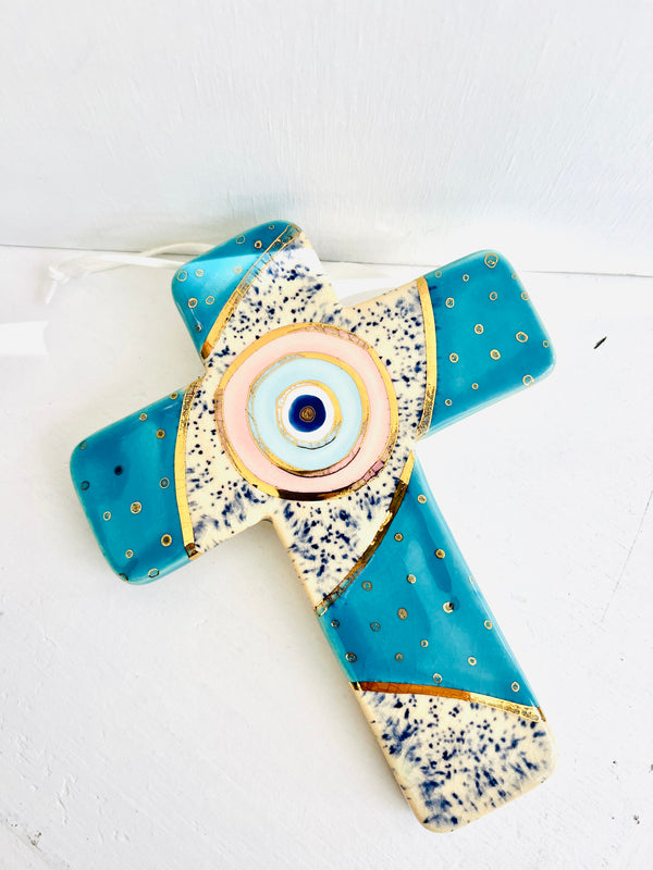 Turquoise Cross Mati with Gold Luster