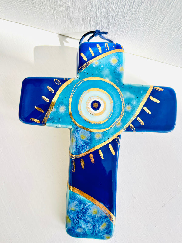 Blue Cross Mati with Gold Luster