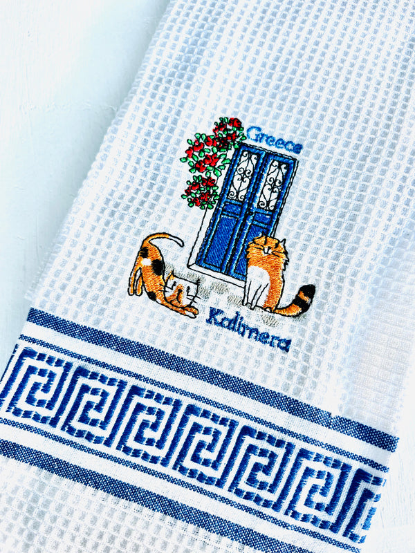 Kalimera Greek Door Kitchen Tea Towel