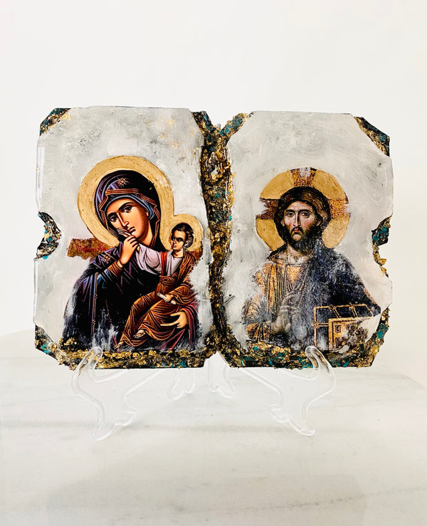 Handmade Resin Panayia and Jesus Icon