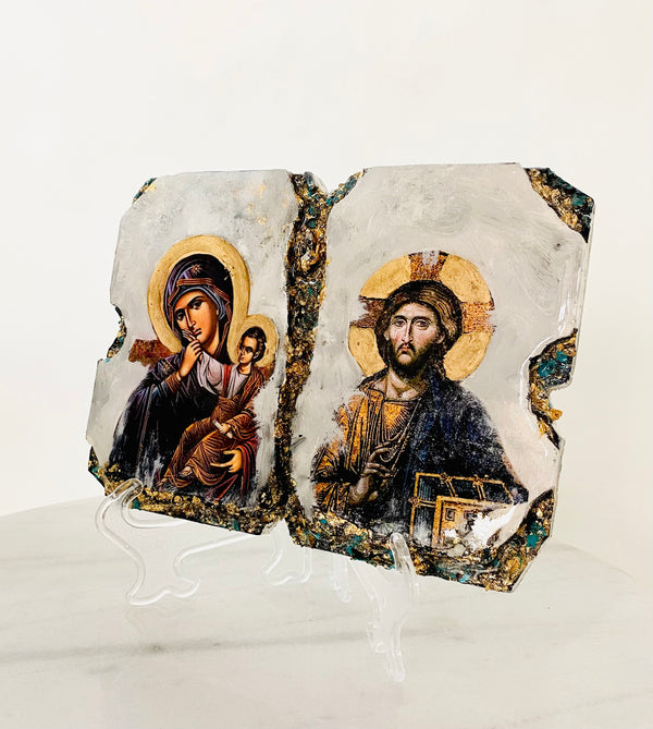 Handmade Resin Panayia and Jesus Icon