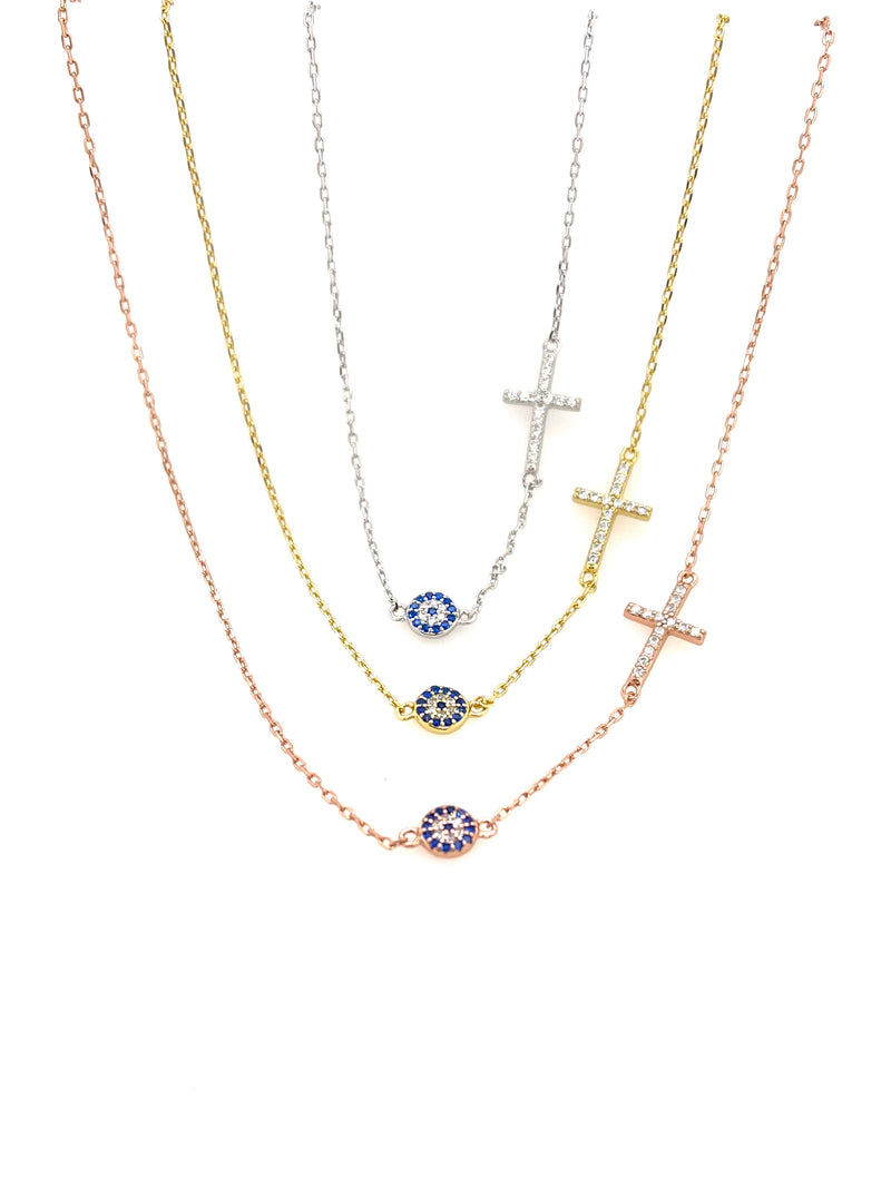 sterling silver and gold cross with mati necklace