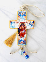 Panayia & Baby Jesus Blue & Gold Cross