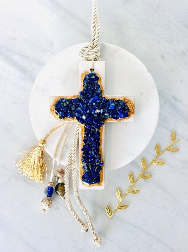 Handcrafted Navy Blue Crystal Cross