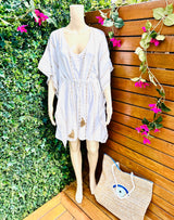 White & Gold Kaftan with Tassels