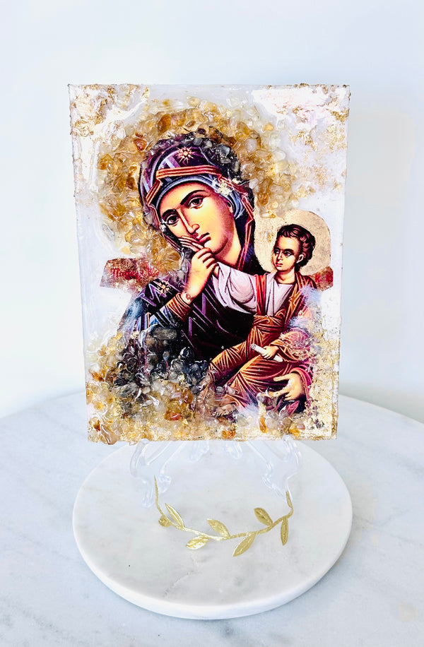 Panayia and Baby Jesus Crystal  Icon