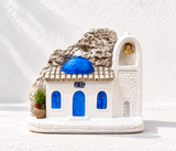 Ceramic Greek Church & Bell Decor