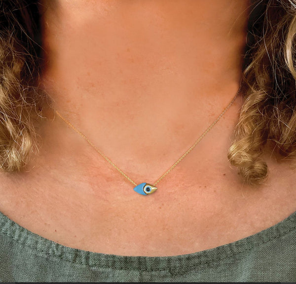 Two-Tone Turquoise Gold Mati Necklace