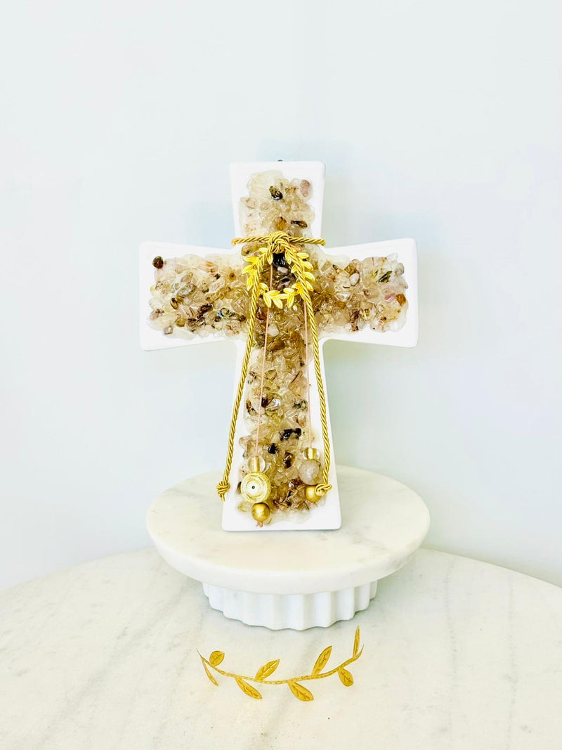 Citrine Crystal Cross with Wreath