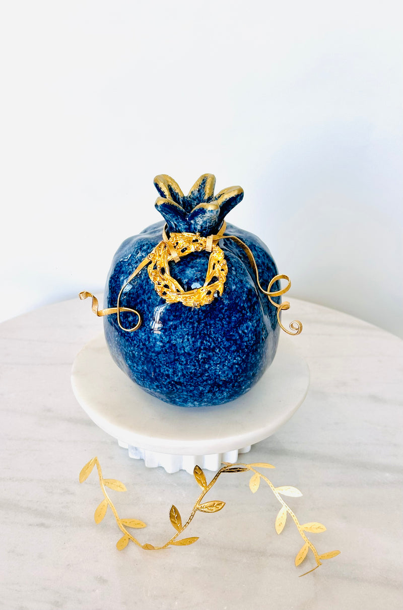 Handmade Ceramic Pomegranate with Gold Wreath Decor