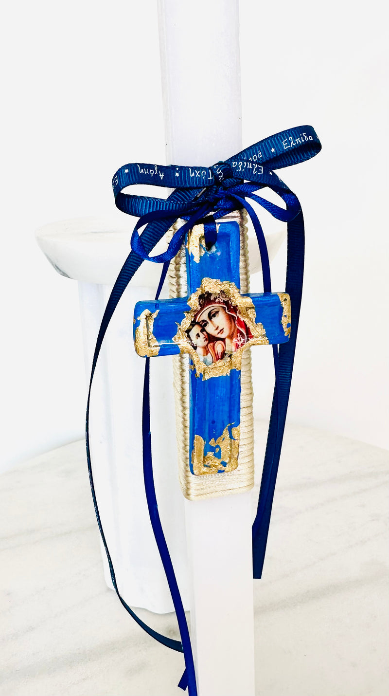 PRE-ORDER - Blue & Gold Icon Cross Lambatha