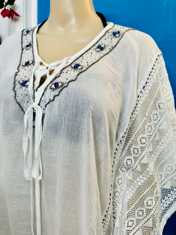 White Beach Kaftan with Mati beading