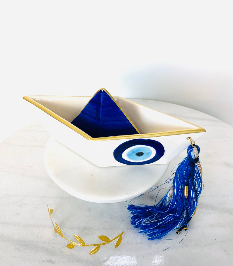 White & Gold Mati Boat Decor with Tassel