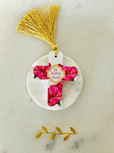Greek “I love you” Pink Floral Cross