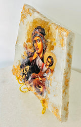 Panayia and Baby Jesus Crystal Marble Icon