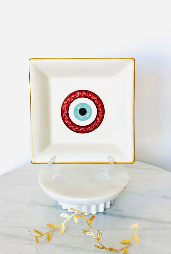 Ceramic Red & Turquoise Mati Trinket Plate