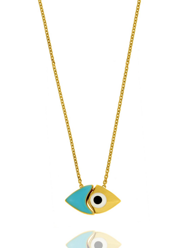 Two-Tone Turquoise Gold Mati Necklace