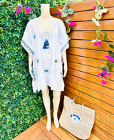 Blue & Gold Mati White Kaftan