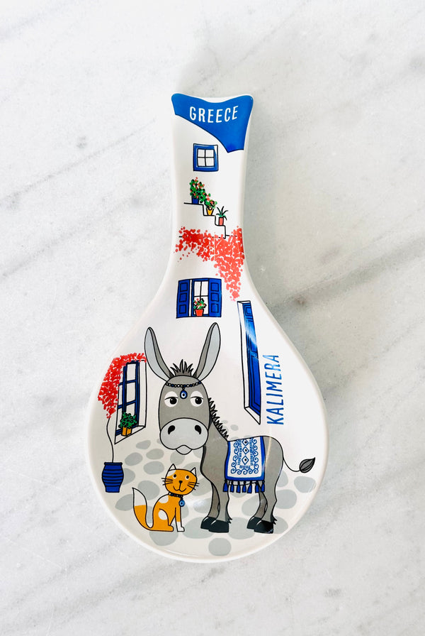 Greek Donkey and Cat Kalimera Spoon Rest