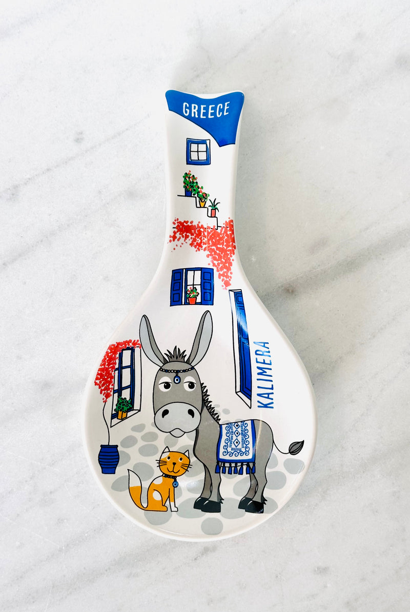 Greek Donkey and Cat Kalimera Spoon Rest