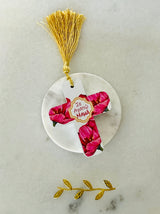 Greek “I love you” Pink Floral Cross