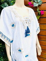 Blue & Gold Mati White Kaftan