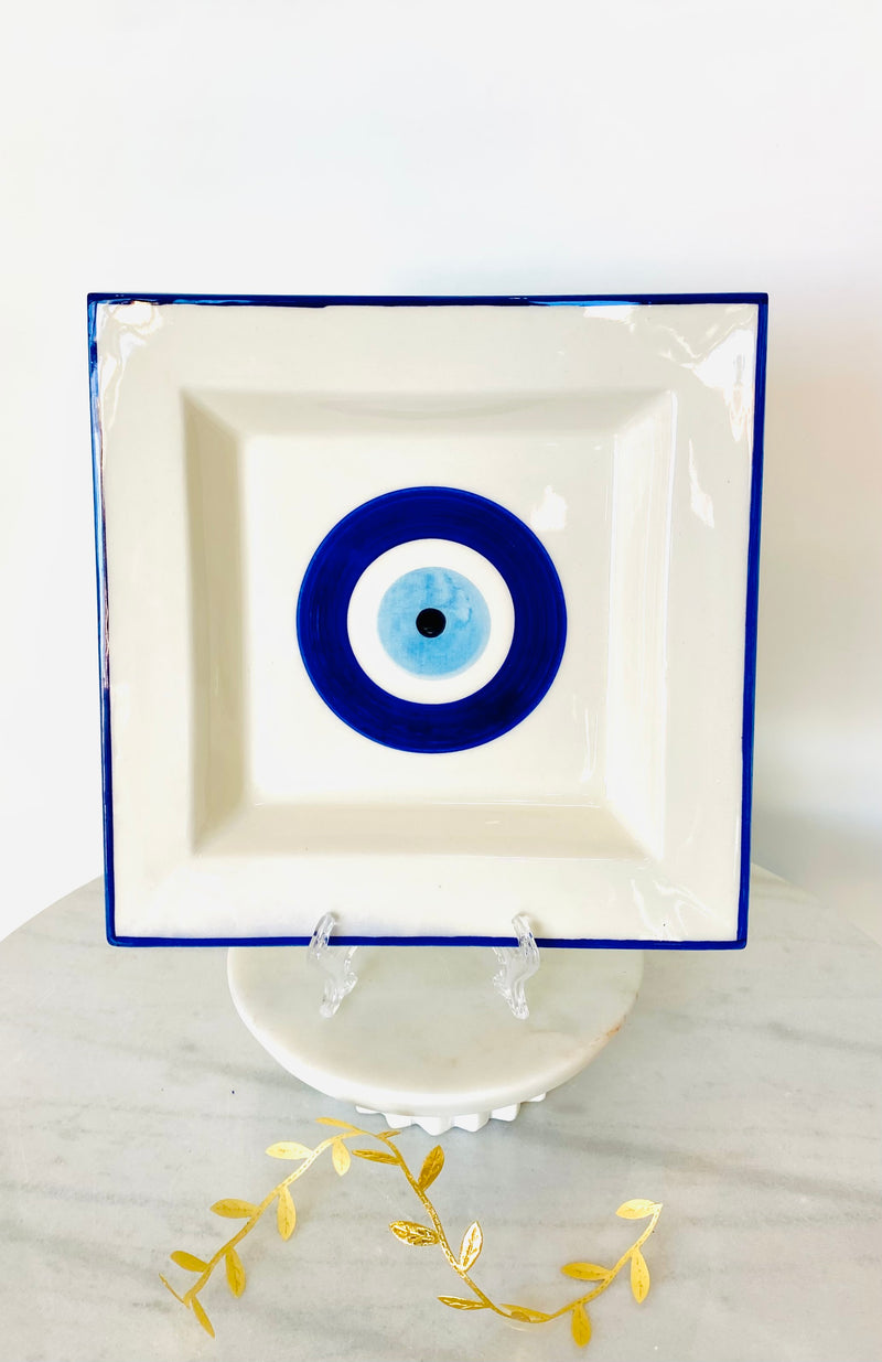 Cobalt Blue Mati Display Plate with Blue Trim