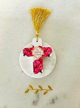 Greek “I love you” Pink Floral Cross