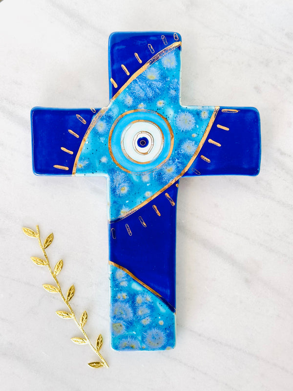 Blue Cross Mati with Gold Luster
