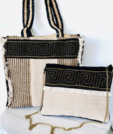 Beaded Greek Key Fringe Shoulder Bag