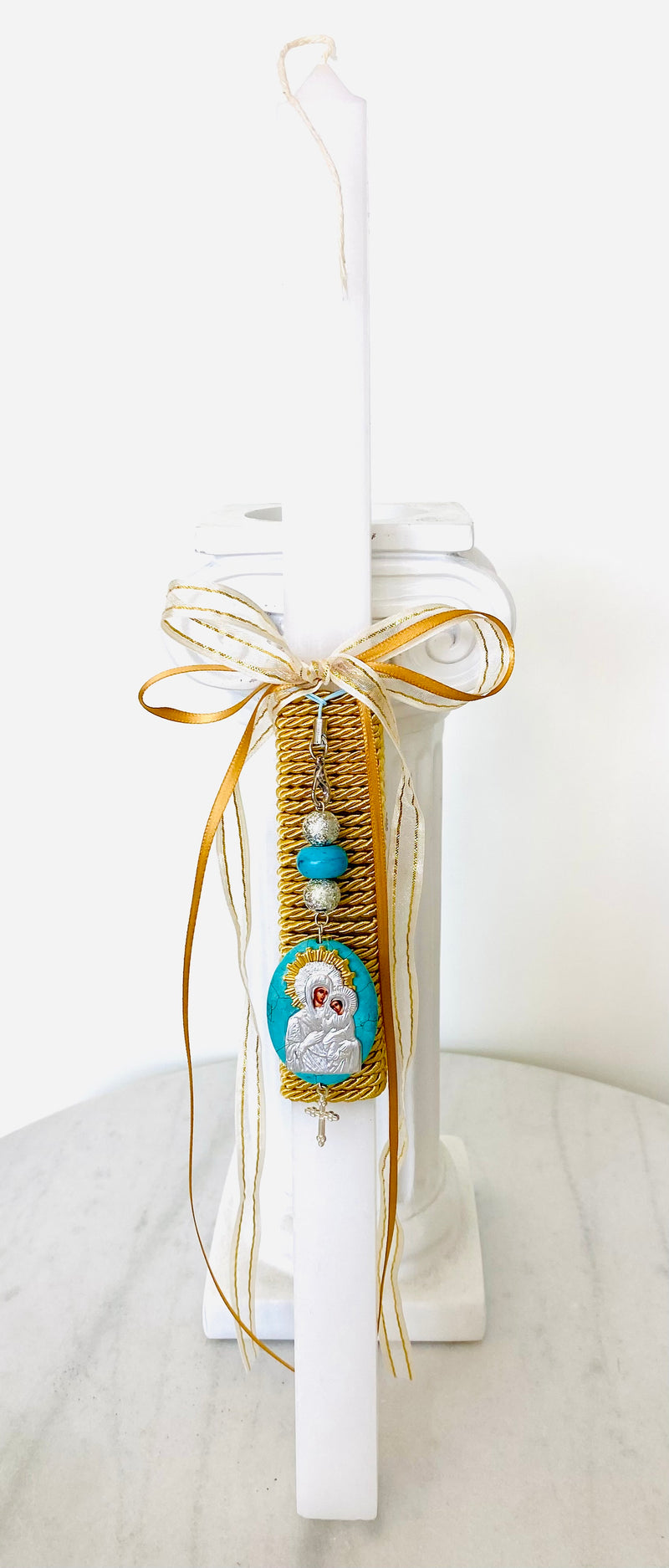 Gold & Turquoise Panayia Pendant Lambatha Easter Candle