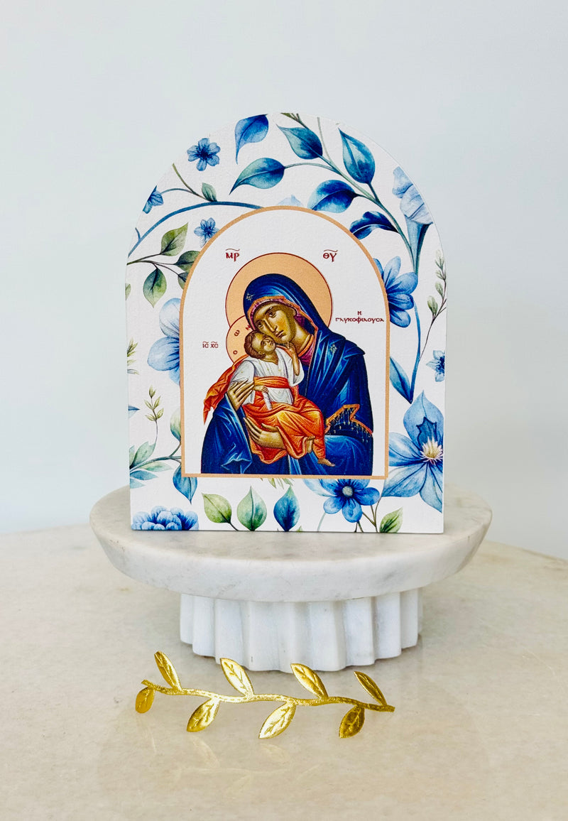 Panayia and Baby Jesus Icon - Blue