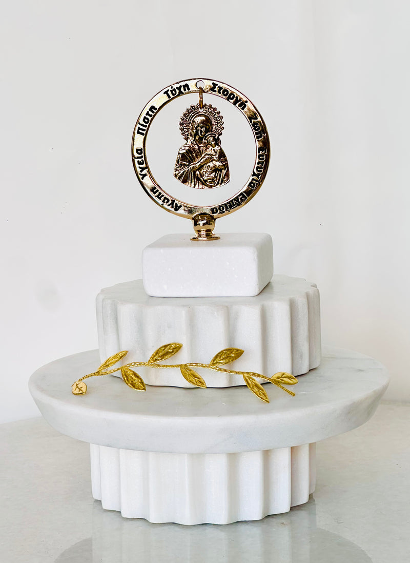 Greek Wishes Marble Decor with Panayia & Jesus