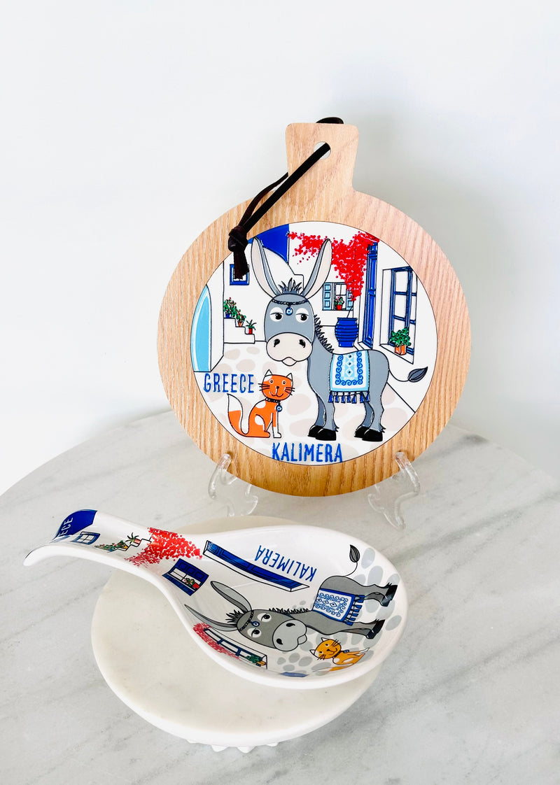 Greek Donkey and Cat Kalimera Spoon Rest