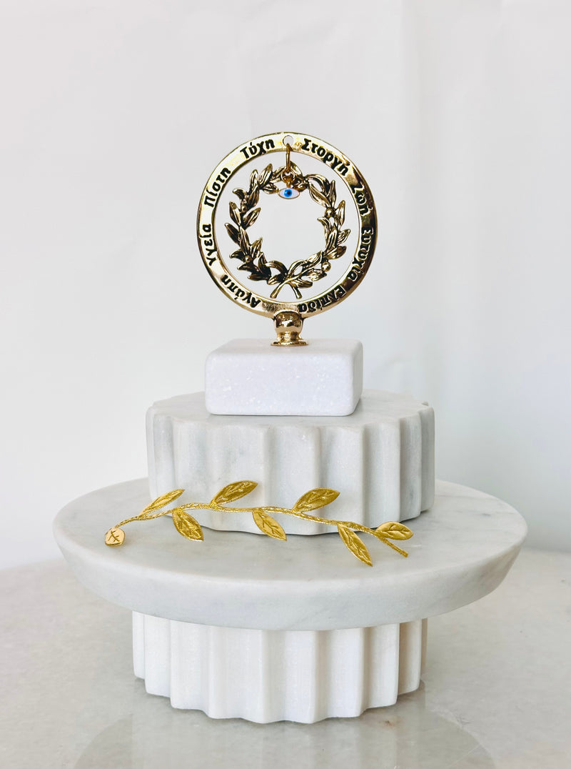Greek Wishes Marble Decor with Olive Branch