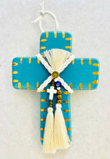 Turquoise and Gold Ceramic Cross