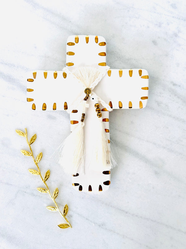 White and Gold Ceramic Cross