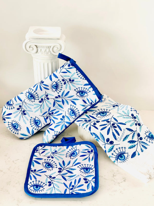 Olive Leaf and Mati Oven Mitt Set
