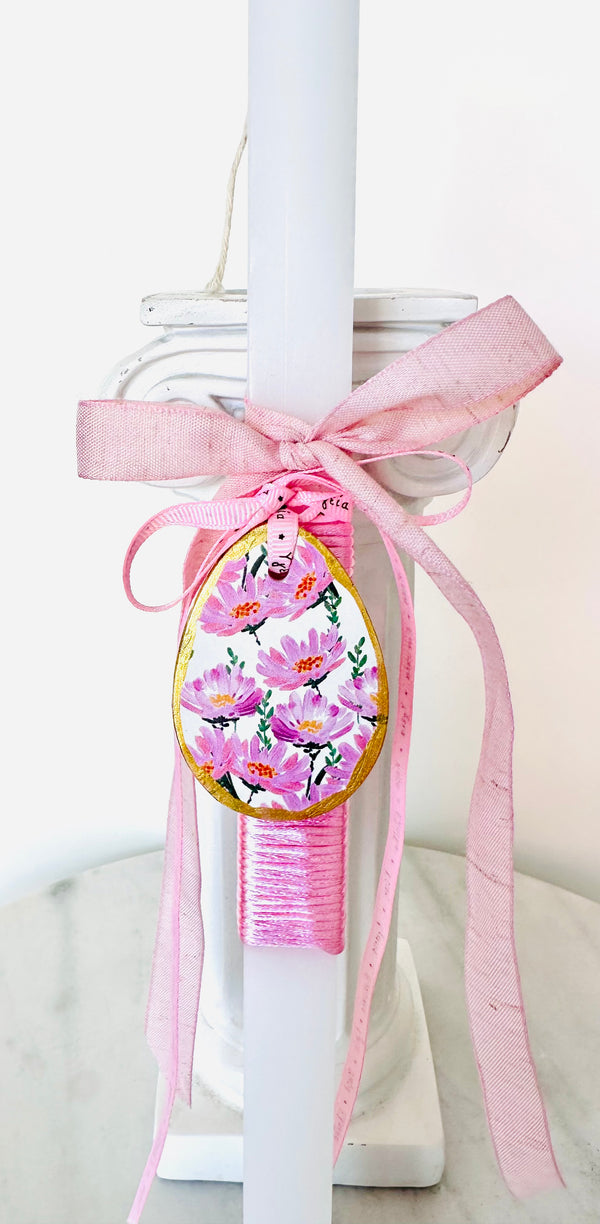 Pink Flower Ceramic Pendant Egg Lambatha