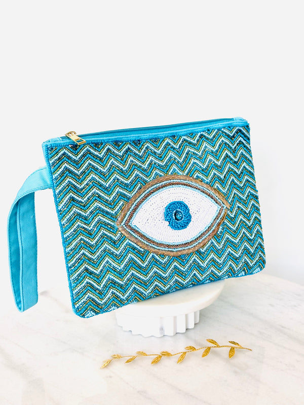 Turquoise Hand Beaded Mati Clutch