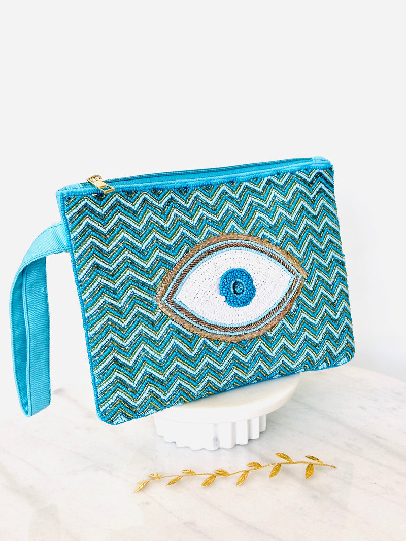Turquoise Hand Beaded Mati Clutch