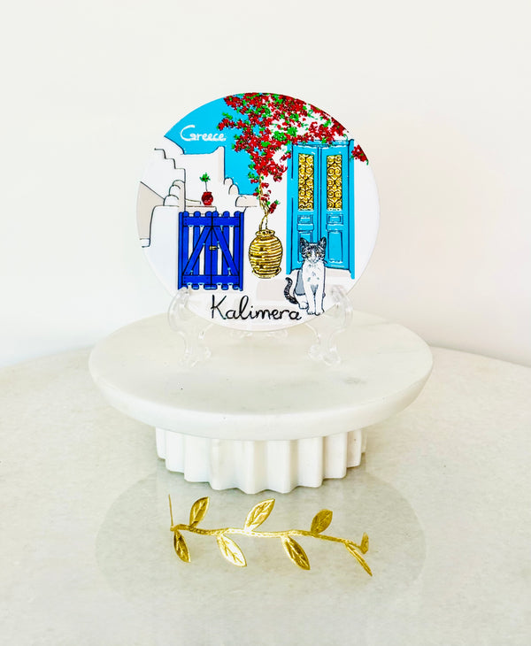 Greek Island Door Ceramic Coaster