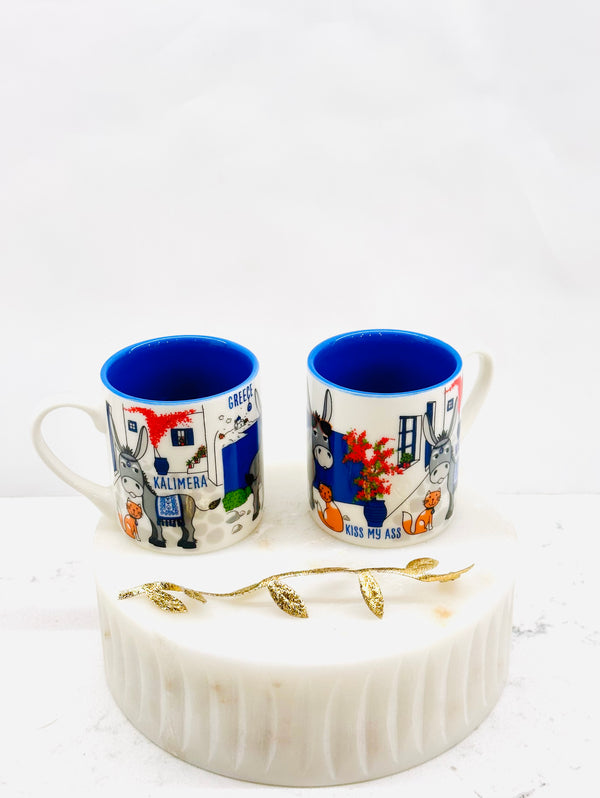 Greek Donkey and Cat Kalimera Espresso Mug