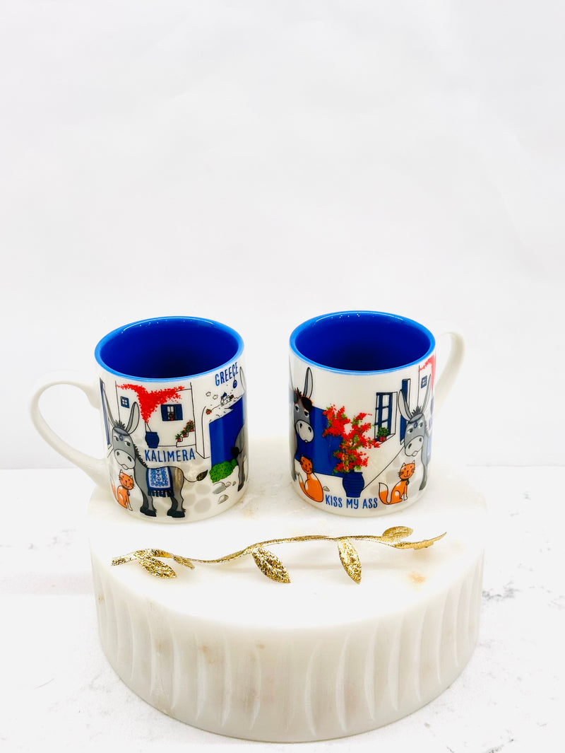 Greek Donkey and Cat Kalimera Espresso Mug