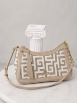 Beige/White Meander Shoulder Bag
