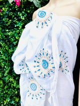 White Sarong with Blue & Gold Mati