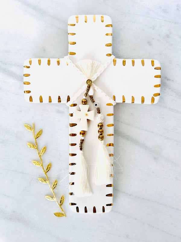 White and Gold Ceramic Cross Large