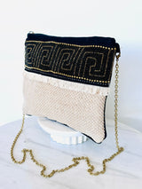 Beaded Greek Key Fringe Clutch Bag