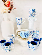 Blue Olive Branch and Mati Mug with Gold Handle