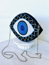 Black & Blue Beaded Mati Crossbody Bag